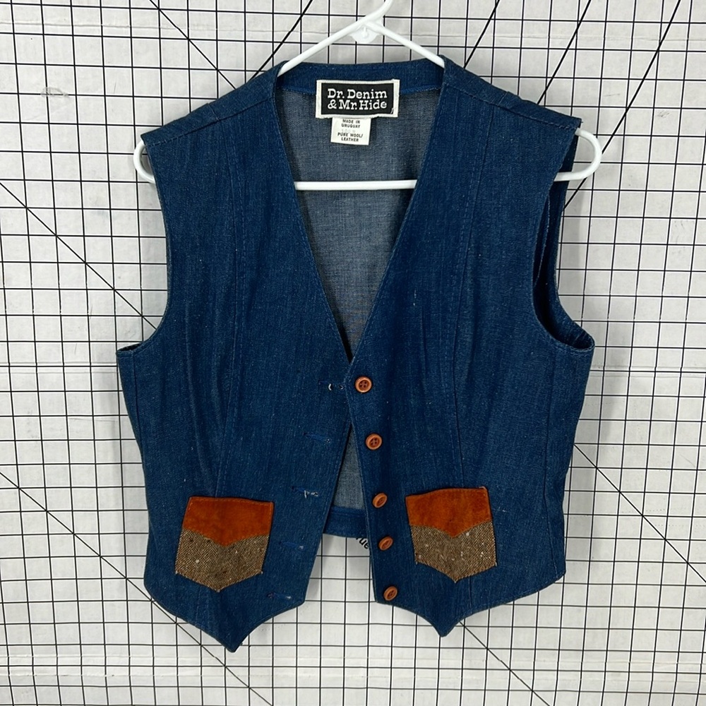 Dr. denim and Mr. Hide vintage  denim and leather vest  13/14 runs small